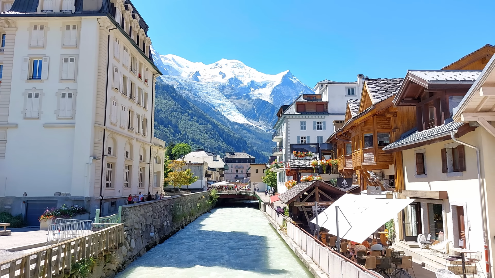 Chamonix canal view with Mont Blanc